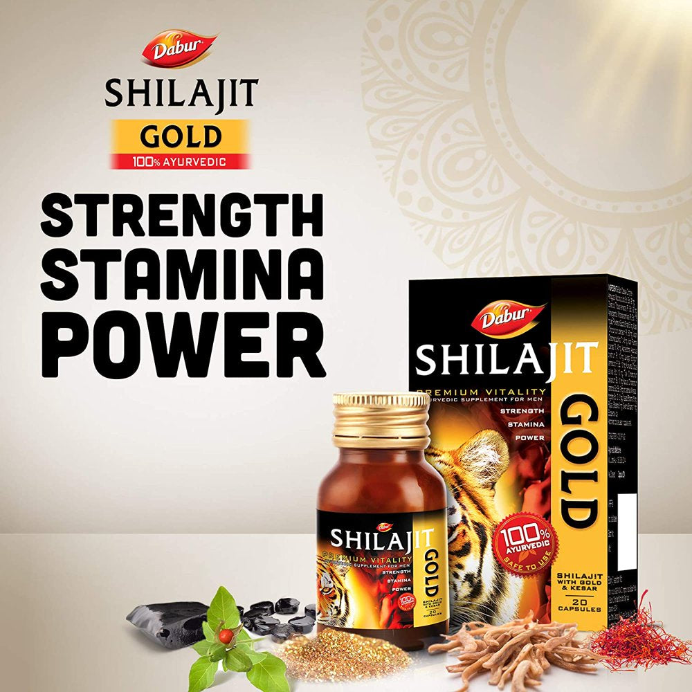 Dabur Shilajit Gold : 100 % Ayurvedic Capsules for Strength , Stamina and Power -10 Capsules