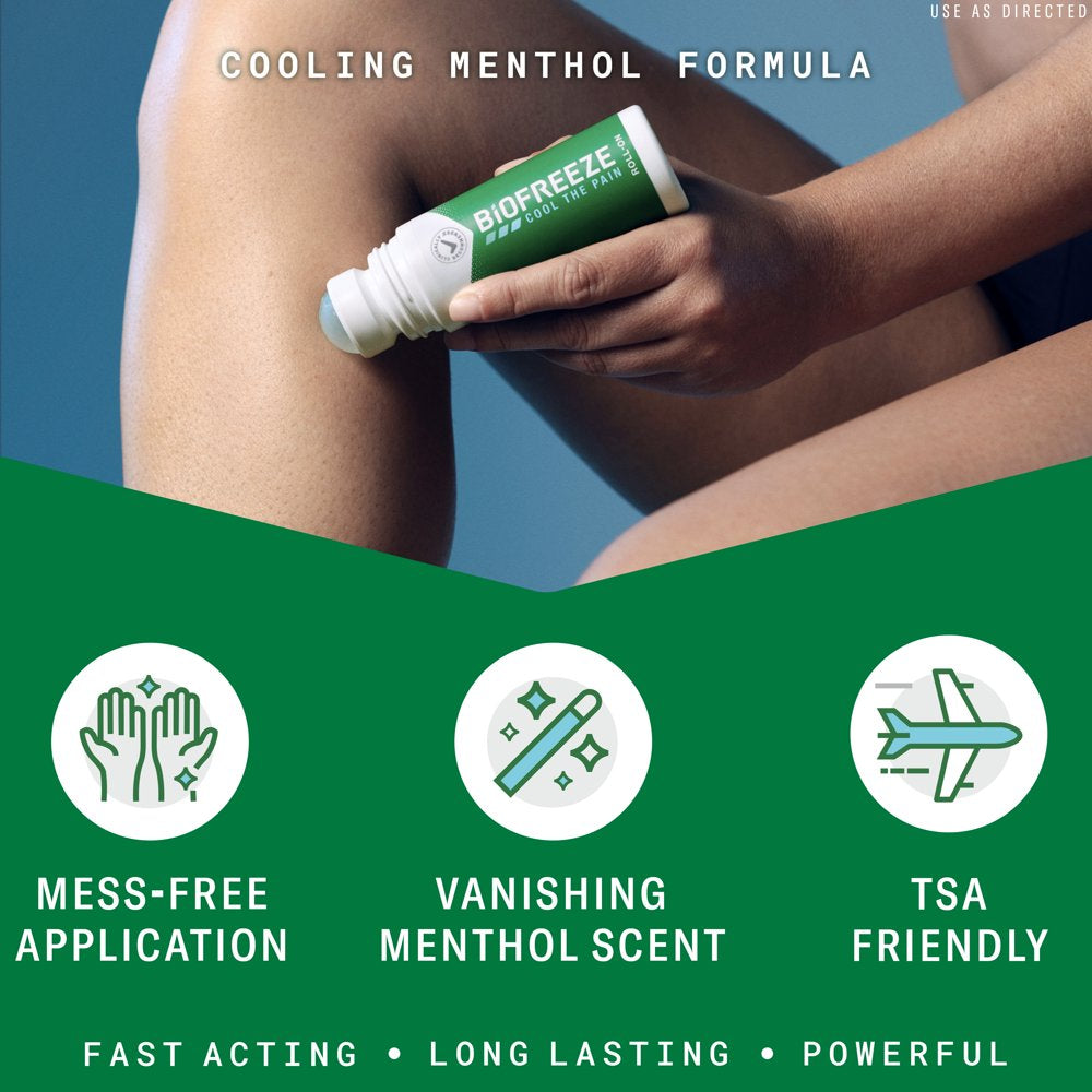 Biofreeze Roll-On Pain-Relieving Gel 2.5 FL OZ Green, Topical Pain Reliever for Aches and Pains of Muscles and Joints from Simple Backache, Arthritis, Strains, Bruises, & Sprains (Package May Vary)