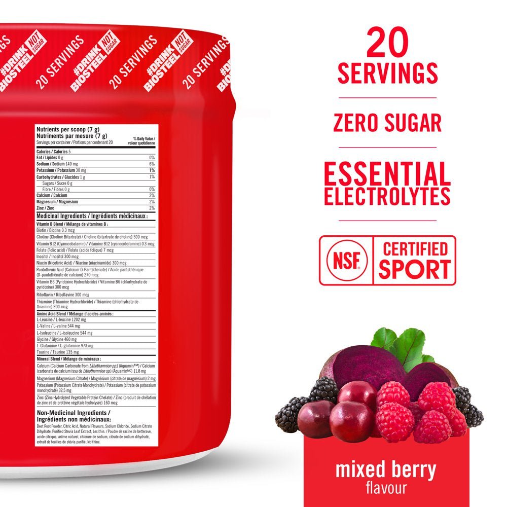 Biosteel Hydration Mix - Zero Sugar, Essential Electrolyte Sports Drink Powder - Mixed Berry - 20 Servings