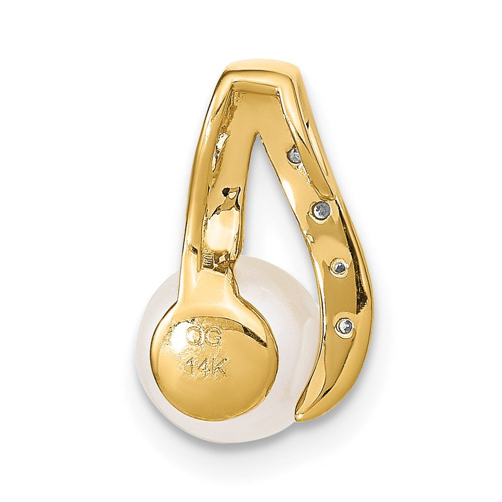 Finest Gold 14K Yellow & Rhodium 7-8 Mm Button White FWC Pearl & Diamond Pendant
