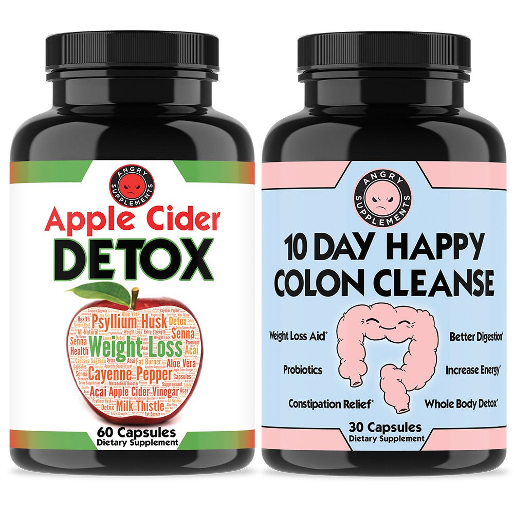Apple Cider Vinegar Detox & 10 Day Happy Colon Cleanse - Rapid Weight Loss Detox and Cleanse Combo (2-Pack)