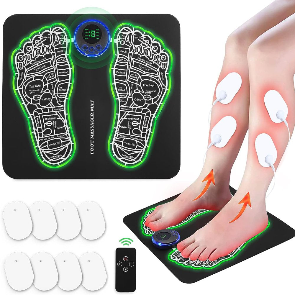 EMS Foot Massager Mat for Neuropathy-Foot Stimulator Massager with Remote Control, 2-In-1 Back Massager & Legs Foot Circulation Device for Pain Relief Fasciitis, Muscles Relaxation with 8 Pcs Pads