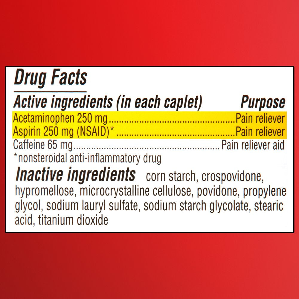 Equate Extra Strength Headache Relief Caplets, 250 Mg, 100 Count, Twin Pack