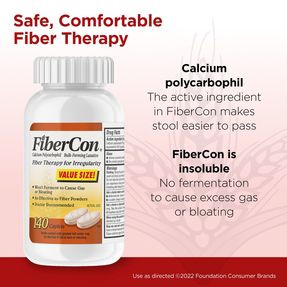 Fibercon Fiber Therapy for Regularity (Calcium Polycarbophil) Caplets 140 Ct Bottle