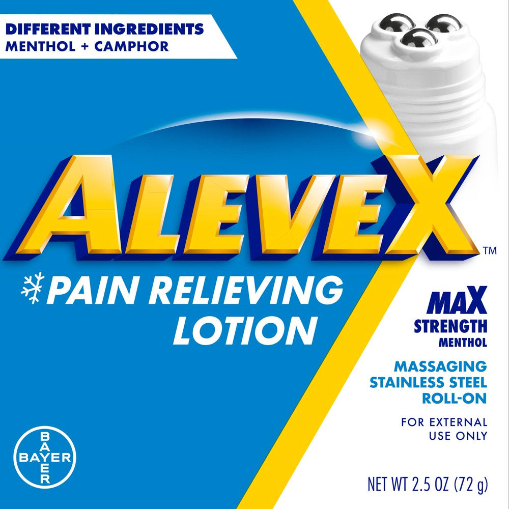 Alevex Pain Relieving Lotion with Rollerball Applicator, Topical Pain Reliever, 2.5Oz