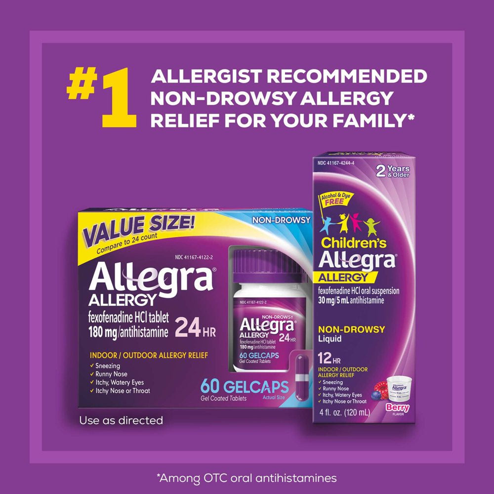 Allegra Adult 24 Hour Non-Drowsy Antihistamine Allergy Relief Medicine 180Mg Gelcaps 60Ct
