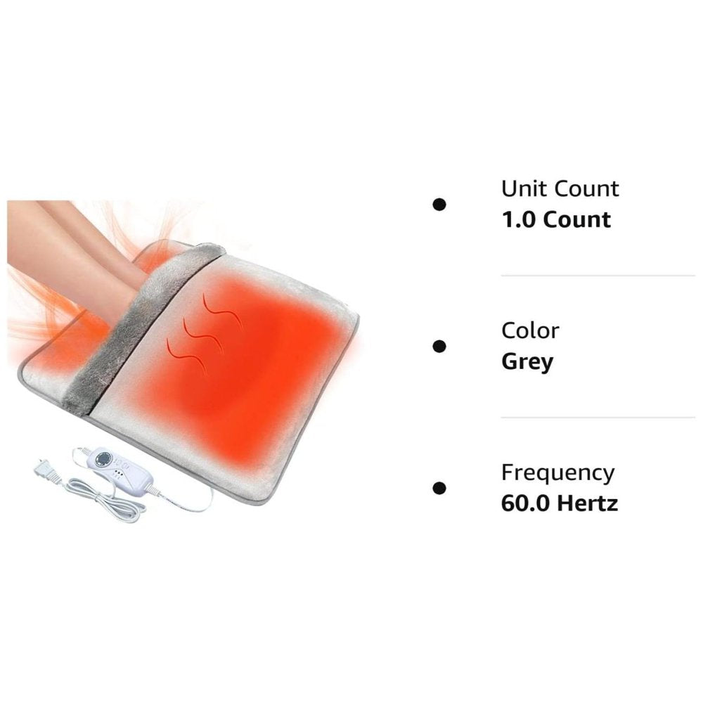 Double Sided Foot Warmer,Electric Feet Heating Pads for Women and Man with Non-Slip & Machine Washable,Electric Heated Foot Warmers with 8 Hrs Timer for Bed,Under Desk,Office,Home & Neuropathy,Grey