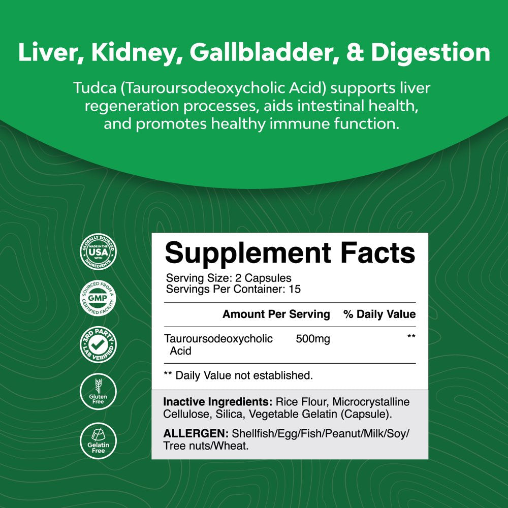 Advanced Bile Salt TUDCA Supplement - Extra Strength TUDCA 500Mg per Serving Bile Salts for Gallbladder Kidney and Liver Support - High Purity Tauro Ursodeoxycholic Acid Liver and Gallbladder Cleanse