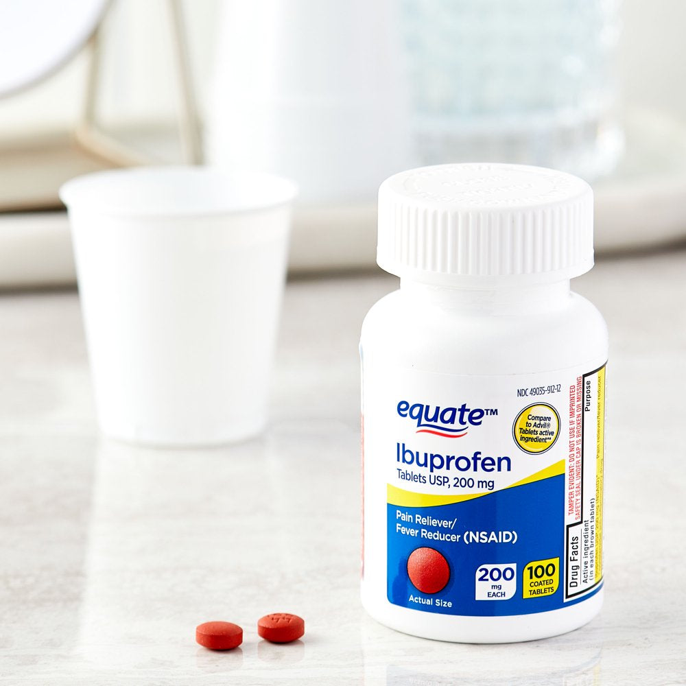 Equate Ibuprofen Pain Reliever/Fever Reducer Coated Tablets, 200Mg, 100 Count