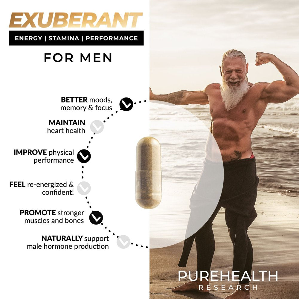 Exuberant Testosterone Booster for Men, Support Testo Level, Increase Energy, Promote Muscles, Bones and Mood by Purehealth Research