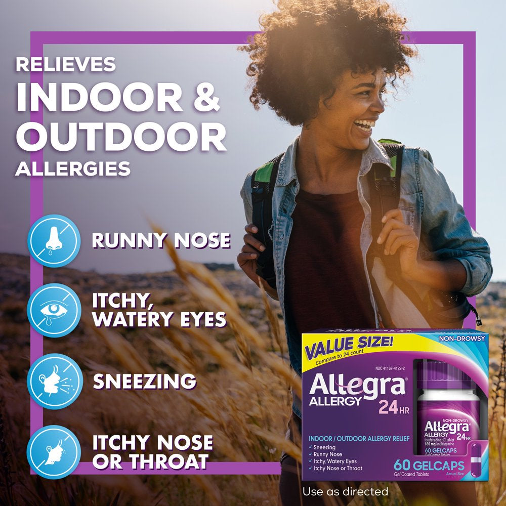 Allegra Adult 24 Hour Non-Drowsy Antihistamine Allergy Relief Medicine 180Mg Gelcaps 60Ct