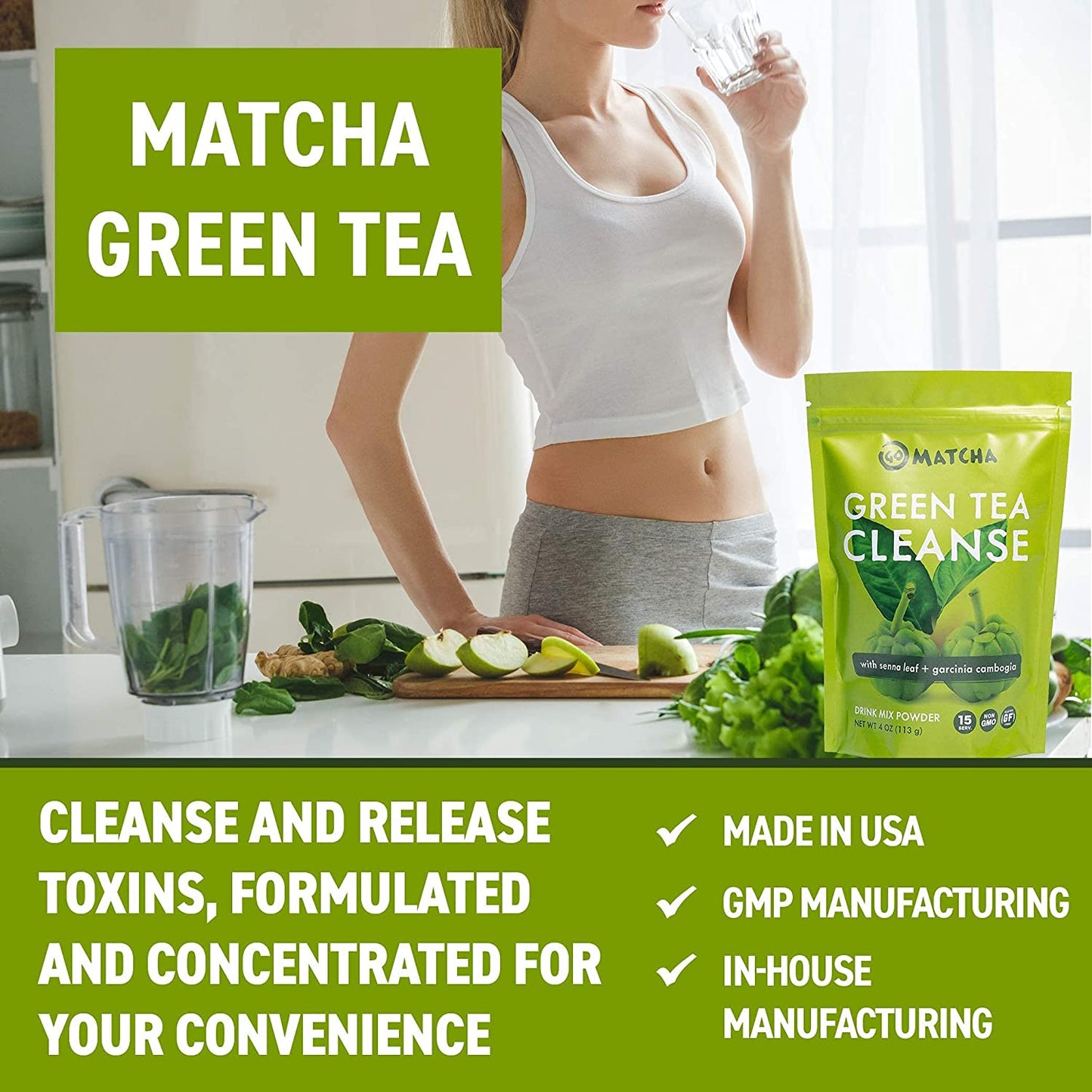 360 Nutrition Green Tea Detox Cleanse | 15 Servings | Weight Loss, Senna Leaf and Garcinia Cambogia Powder