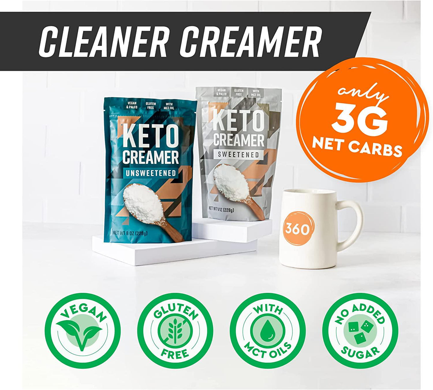 360 Nutrition Keto Creamer with MCT Oil | Unsweetened | Dairy Free Coffee Creamer Milk Substitute | Weight Loss, Energy, Fat Loss