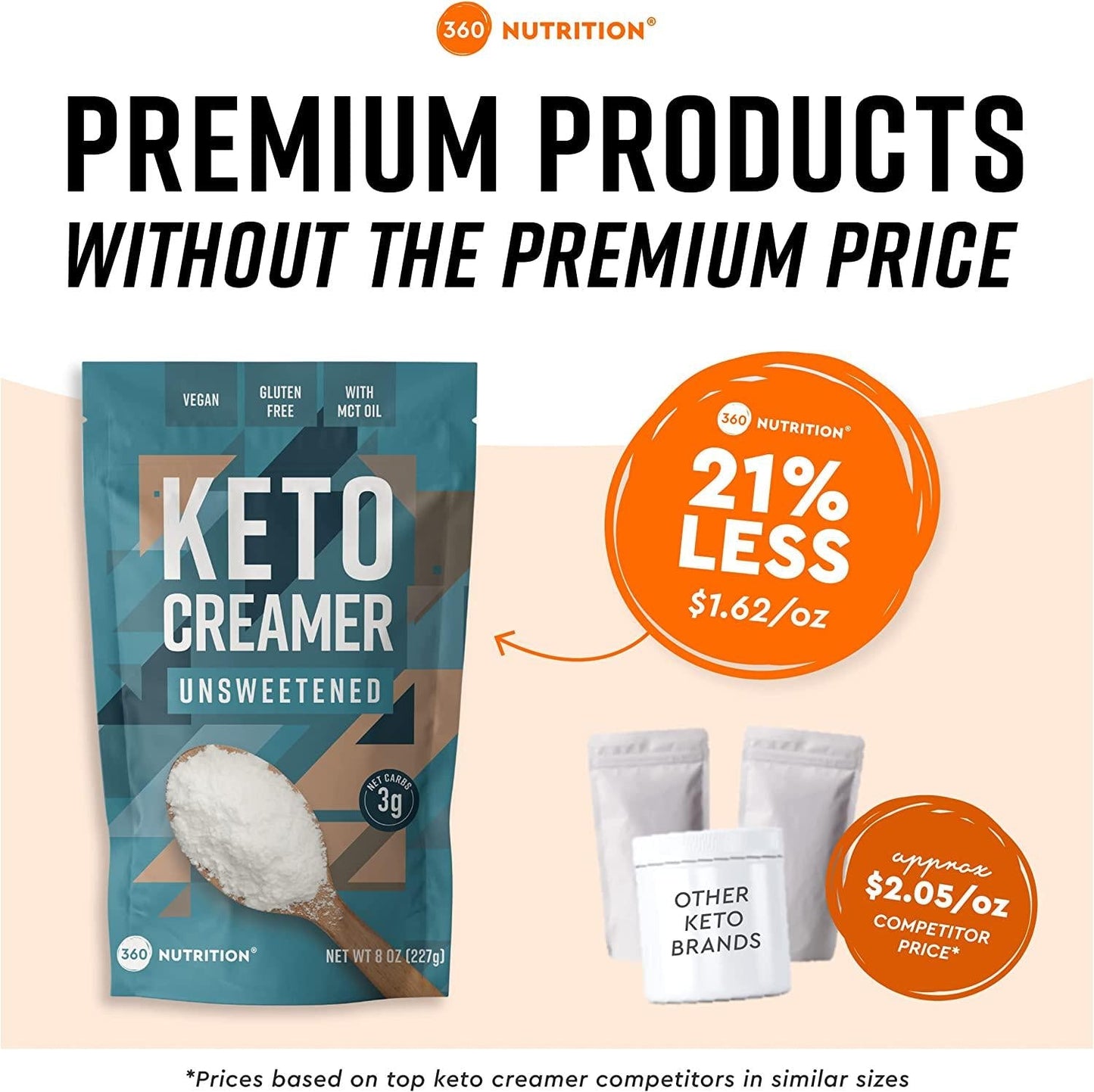 360 Nutrition Keto Creamer with MCT Oil | Unsweetened | Dairy Free Coffee Creamer Milk Substitute | Weight Loss, Energy, Fat Loss