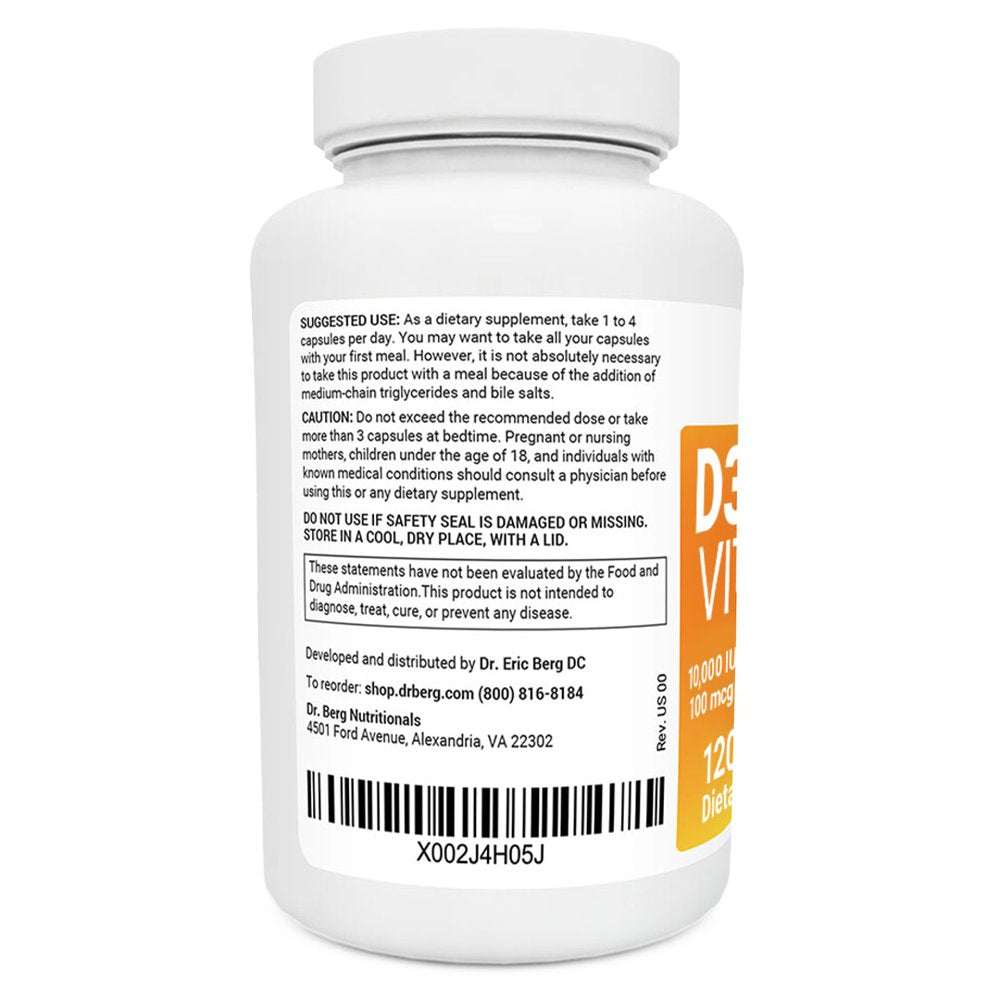 Dr. Berg D3 & K2 Vitamin Supplement for Heart and Bone Health, 120 Capsules
