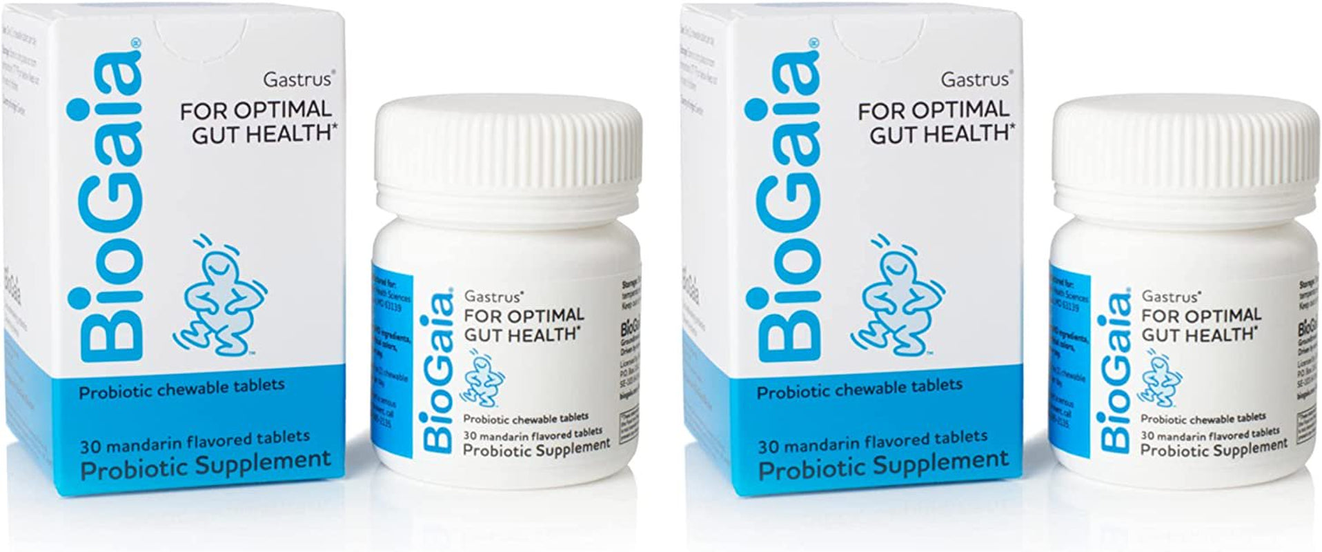 Biogaia Gastrus Chewable Tablets, Adult Probiotic Supplement for Stomach Discomfort, Constipation, Gas, Bloating, Regularity, Non-Gmo, 30 Tablets, 2 Pack