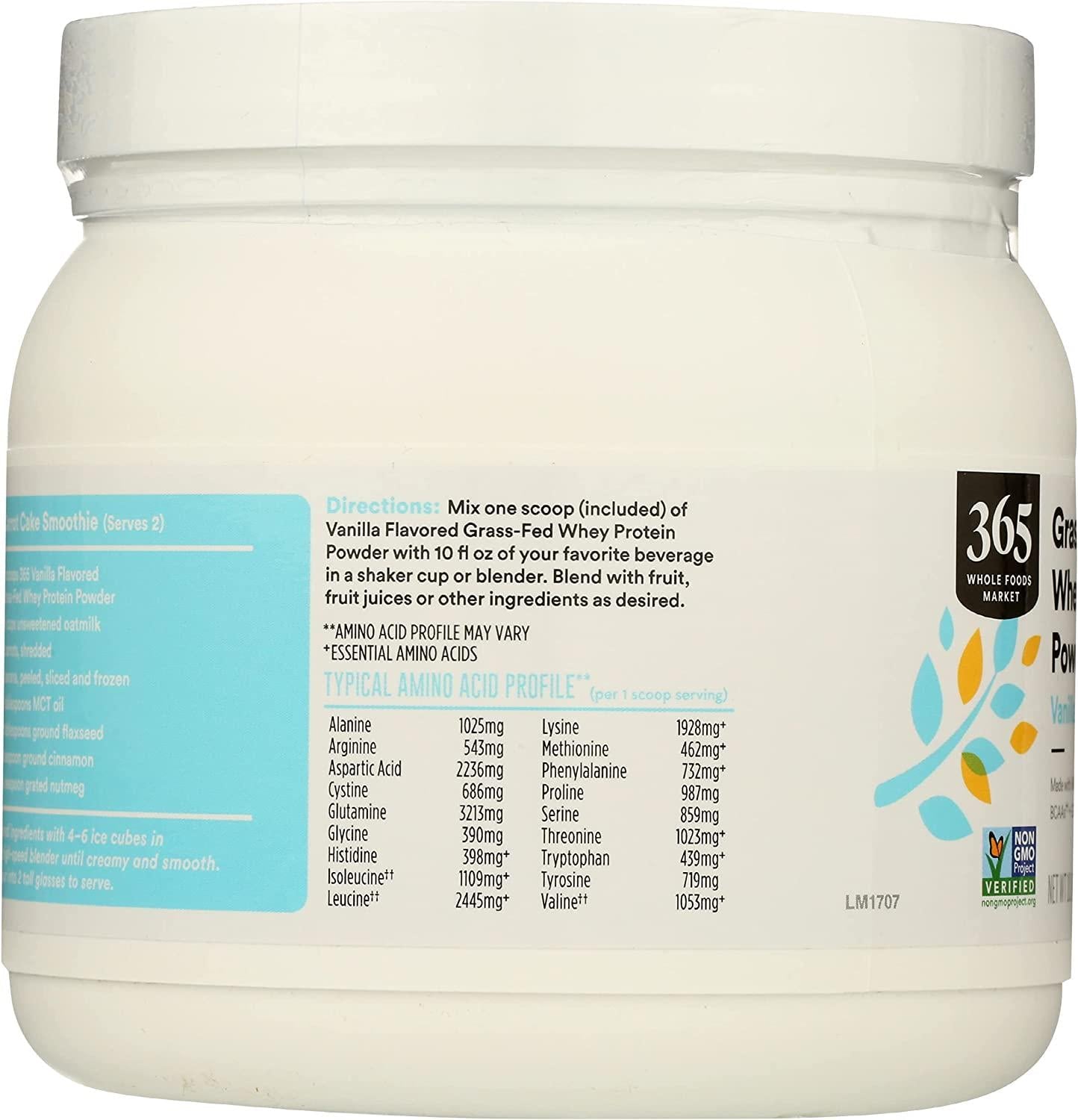 365 by Whole Foods Market, Protein Whey Grassfed Vanilla, 10.8 Ounce