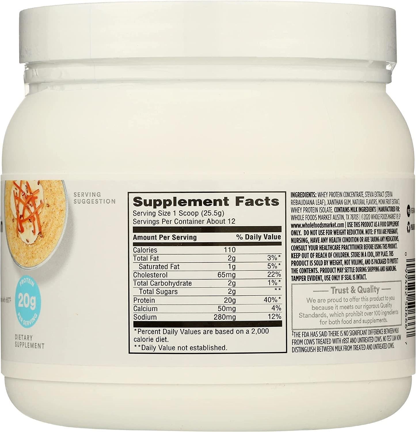 365 by Whole Foods Market, Protein Whey Grassfed Vanilla, 10.8 Ounce