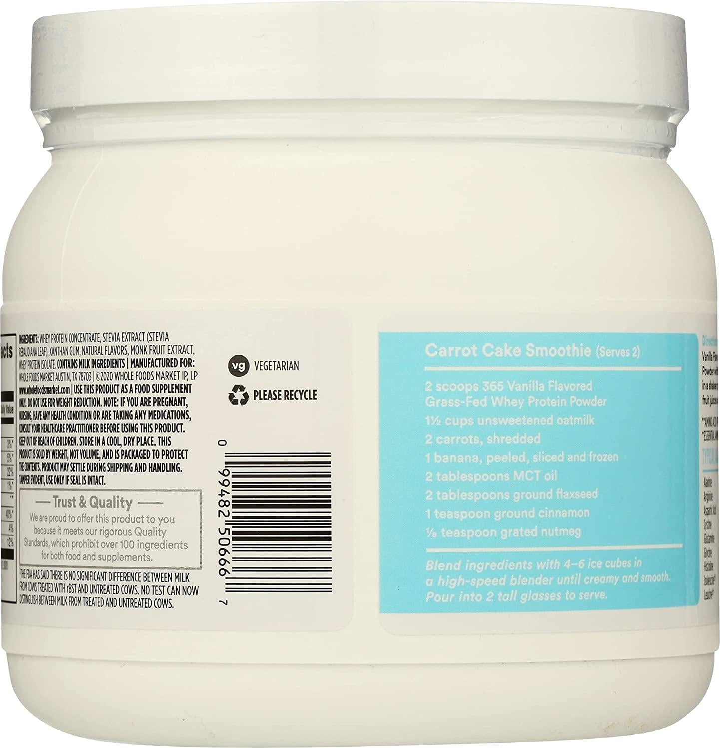 365 by Whole Foods Market, Protein Whey Grassfed Vanilla, 10.8 Ounce
