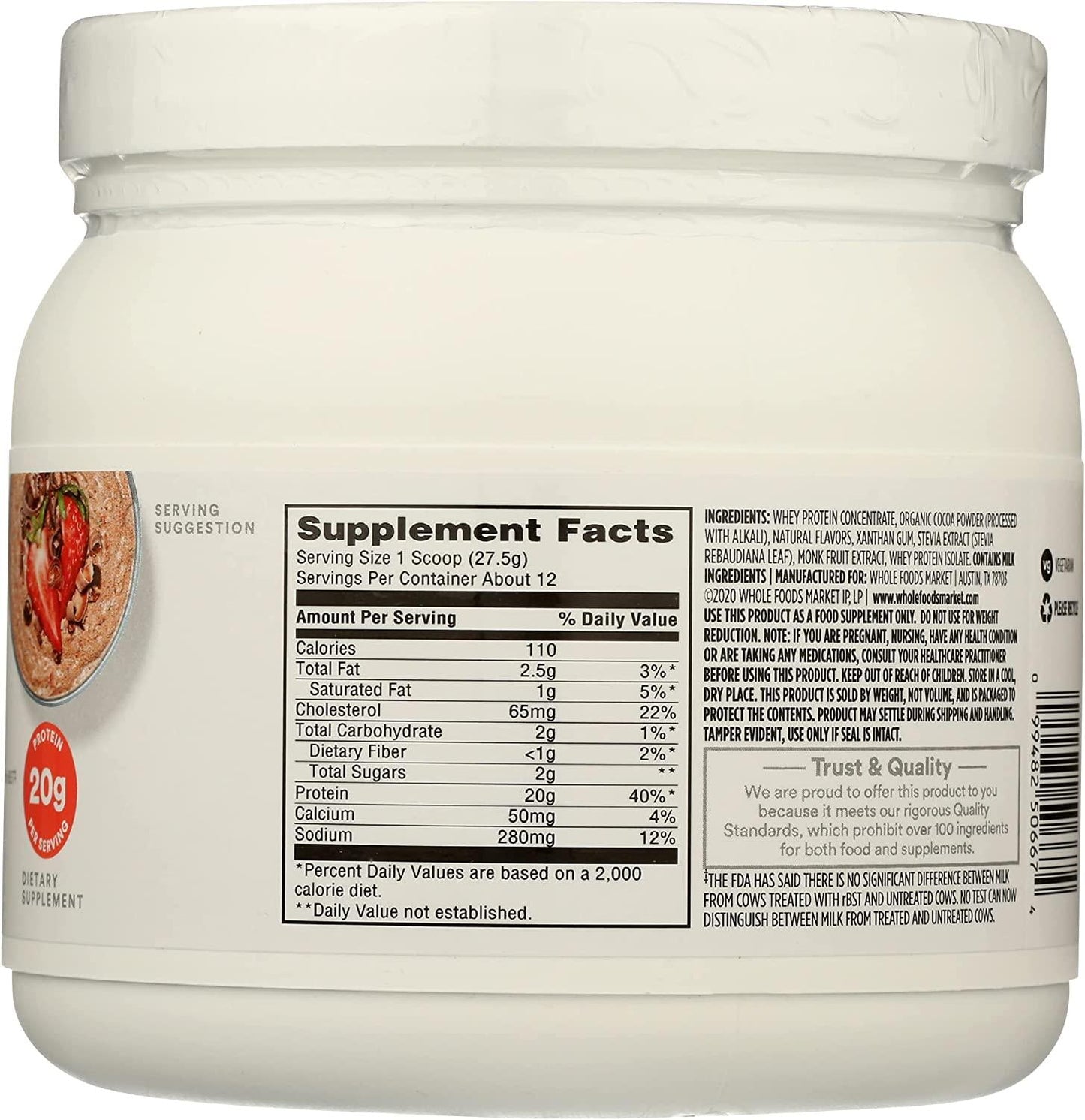 365 by Whole Foods Market, Protein Whey Grassfed Chocolate, 11.6 Ounce