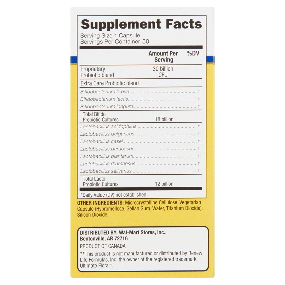 Equate Extra Care Probiotic Capsules, Delayed Release, 50 Count