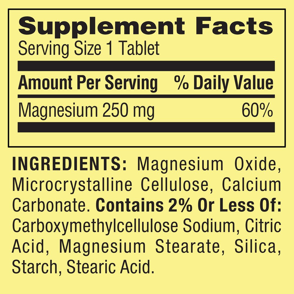 Spring Valley Magnesium Bone & Muscle Health Dietary Supplement Tablets, 250 Mg, 100 Count