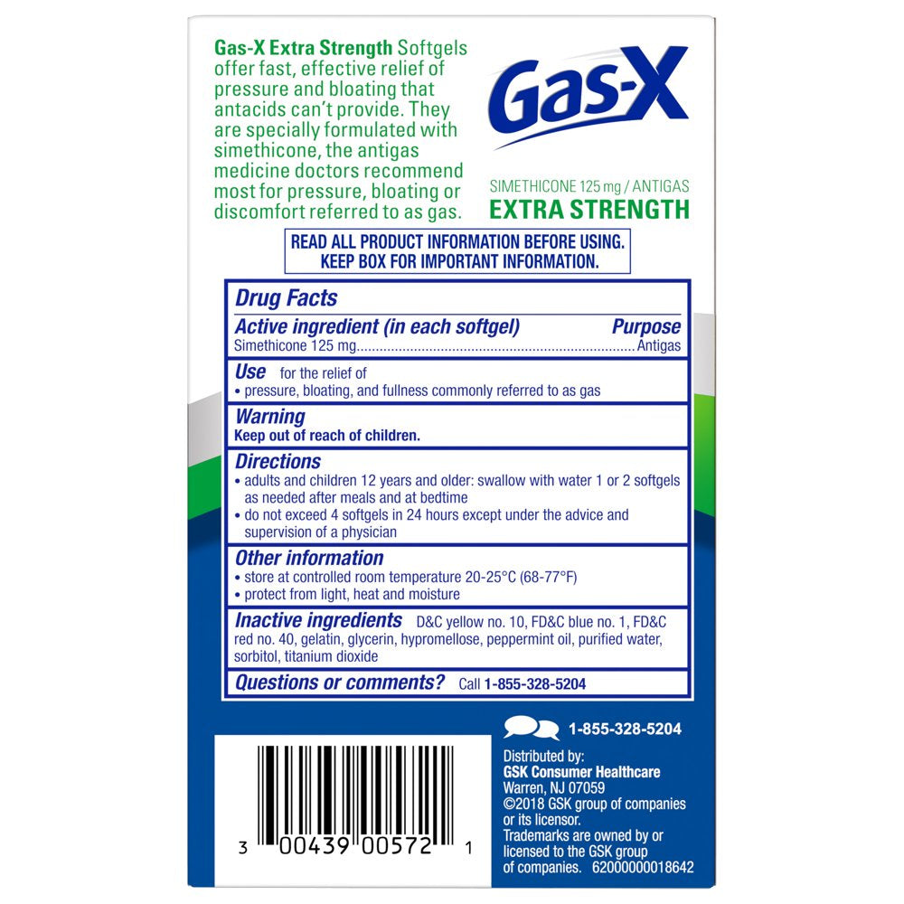 Gas-X Extra Strength Simethicone Softgels Medicine for Fast Gas Relief, 72 Count