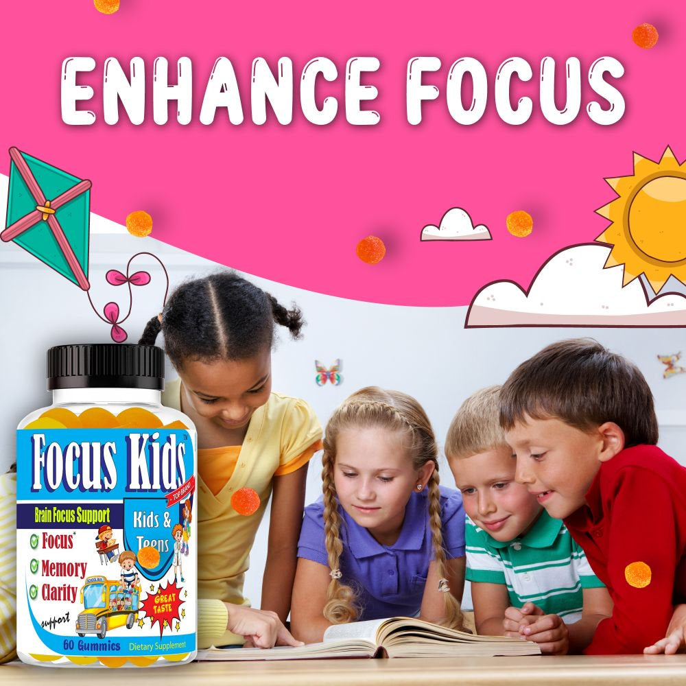 Focus Kids Kids Brain Booster Supplements Brain Focus Gummies Omega 3 for Kids Attention & Focus, Brain Booster, Memory & Concentration- 60Ct