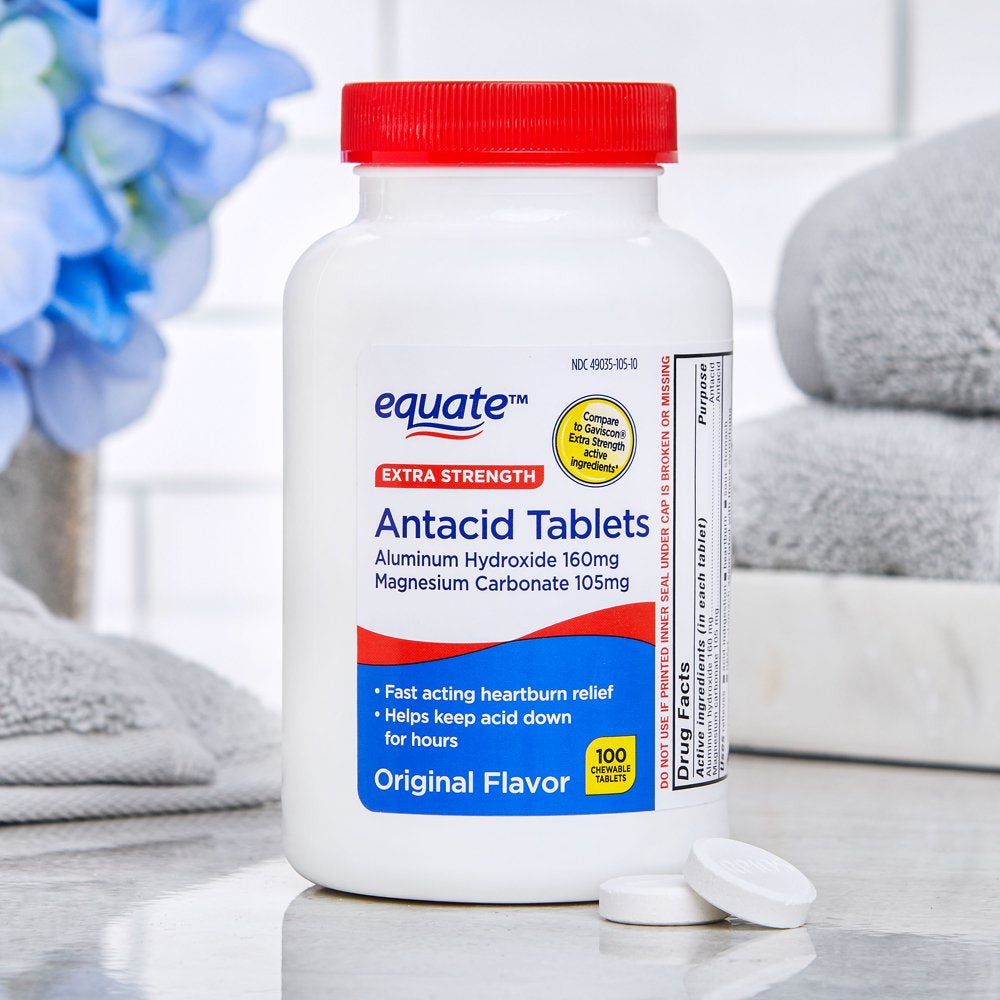 Equate Extra Strength Antacid, Upset Stomach, Chewable Tablets, over the Counter, 160 Mg, 100 Count