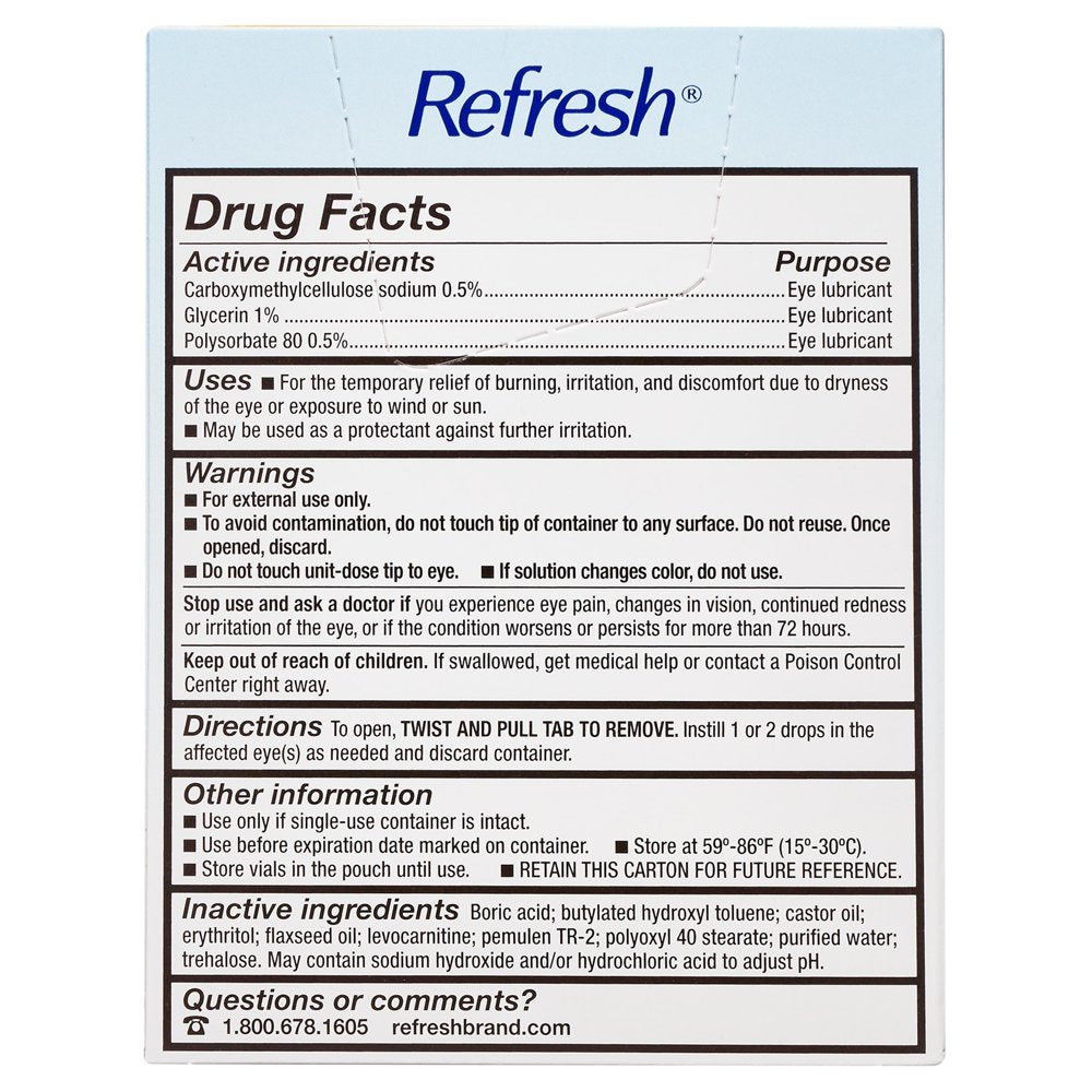 Refresh Optive Mega-3 Lubricant Eye Drops Preservative-Free Tears, 0.4 Ml, 30 Count