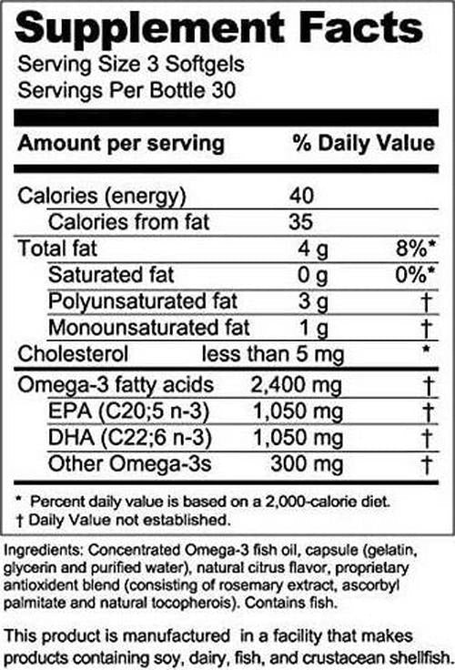 3Care Omega-3 Complete 2,400mg, [Balanced 1:1 EPA and DHA] Fish Oil Supplement for Total Body Health [180-Count Softgels]