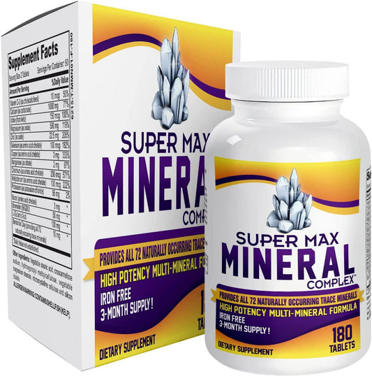 3-Month Multimineral Supplement (Iron Free) with 72 Trace Minerals / Natural Multiminerals / High Potency Multi Mineral Supplements All-in-1 Formula - 180 Tablets