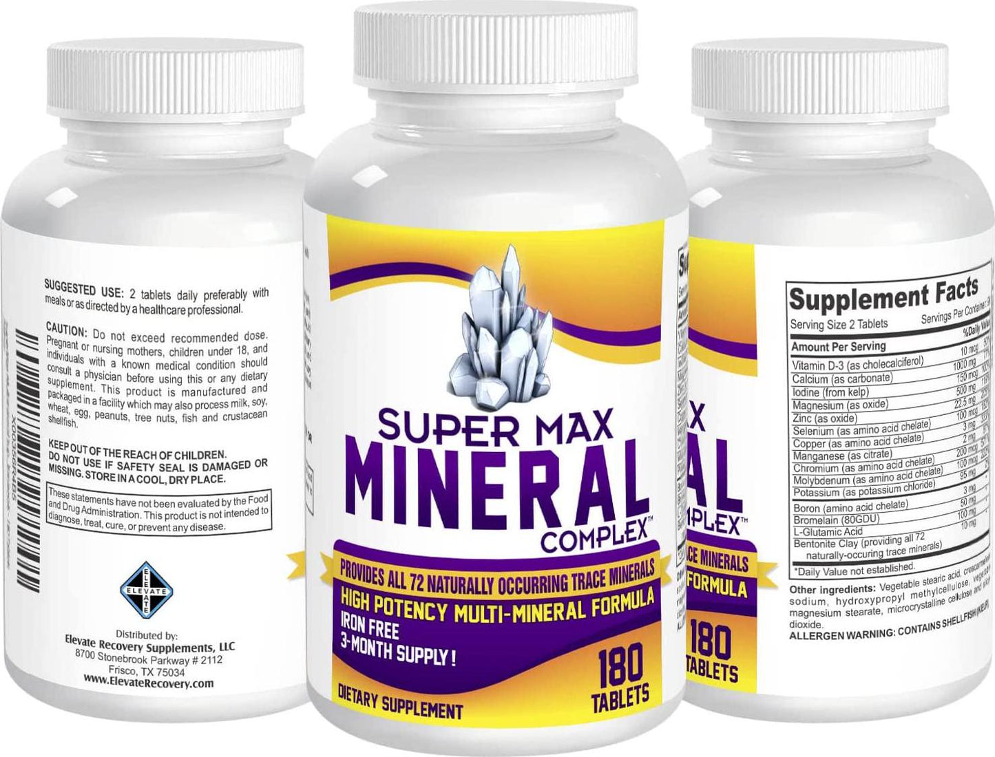 3-Month Multimineral Supplement (Iron Free) with 72 Trace Minerals / Natural Multiminerals / High Potency Multi Mineral Supplements All-in-1 Formula - 180 Tablets