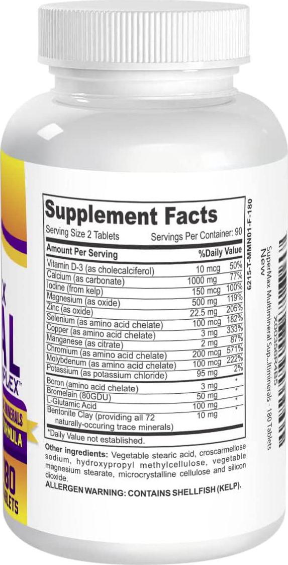3-Month Multimineral Supplement (Iron Free) with 72 Trace Minerals / Natural Multiminerals / High Potency Multi Mineral Supplements All-in-1 Formula - 180 Tablets