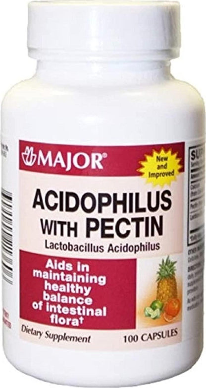 3 PACK ] MAJOR ACIDOPHILUS WITH PECTIN 100 CAPSULES