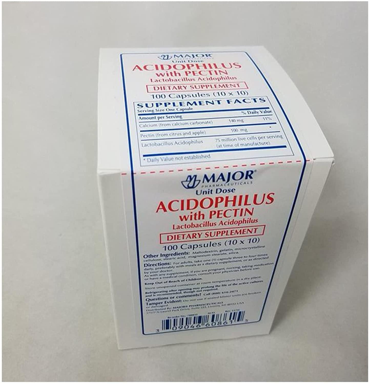 3 PACK ] MAJOR ACIDOPHILUS WITH PECTIN 100 CAPSULES