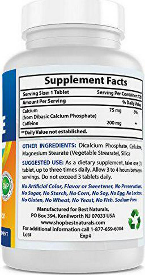 3 Pack Best Naturals Caffeine Pills 200mg Tablets - Non Habit - Proven No Crash or Jitters - Total 360 Tablets