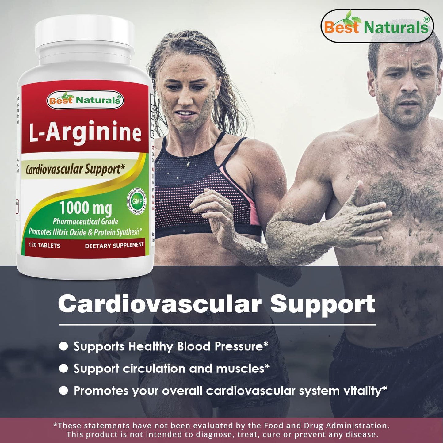 3 Pack - Best Naturals L-Arginine 1000 mg 120 Tablets - Pharmaceutical Grade L Arginine Supplement Promotes Nitric Oxide Synthesis (Total 360 Tablets)