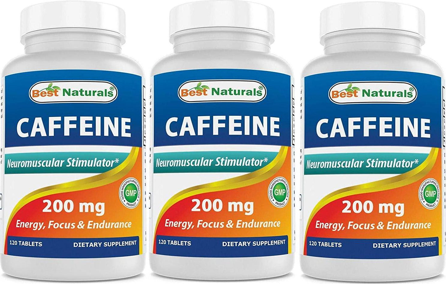 3 Pack Best Naturals Caffeine Pills 200mg Tablets - Non Habit - Proven No Crash or Jitters - Total 360 Tablets