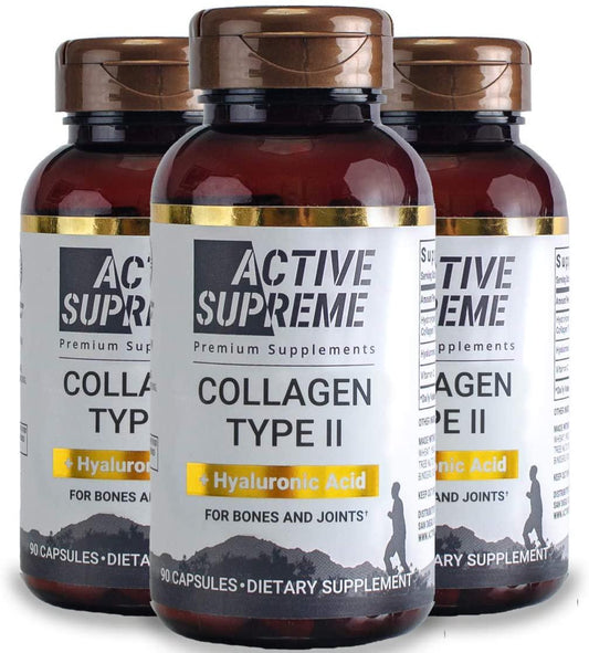 3 Pack Collagen Pills Type 2 for Healthier Joints - Grass Fed Beef Collagen Hydrolyzed Type 2 Capsules with Vitamin C and Hyaluronic Acid