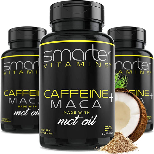 (3 Pack) Energy Pills with Maca Root - 200mg Caffeine Pills for Endurance, Stamina and Mood, PreWorkOut, Focus and Energerize W/Coconut MCT Oil, 50 Liquid Softgels - Nutricity.com.au
