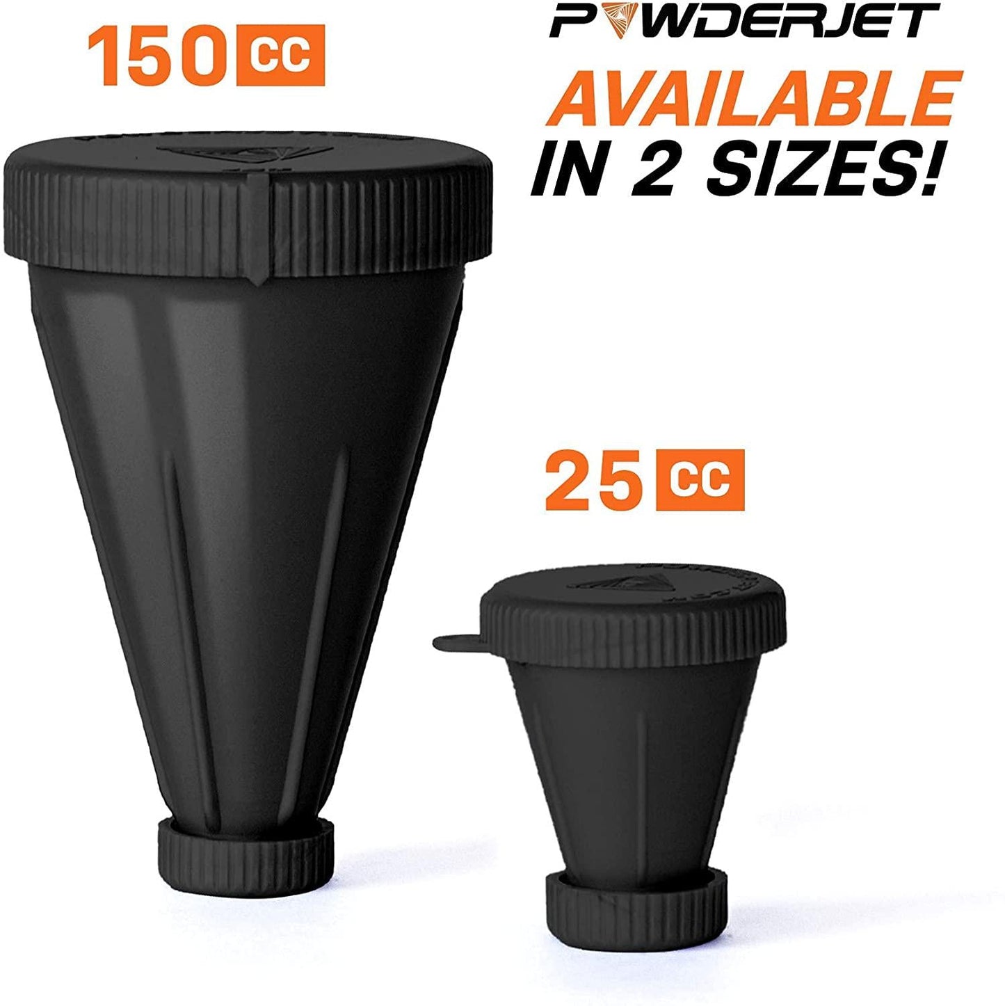 3-in-1 Protein Funnel Powder Device, Protein Powder Containers to Go, and Powder Mixer, Tight-Lock Containers for Protein Powder and Pre Workout Powder, Pack of 2, 150cc and 25cc, Black - PowderJet