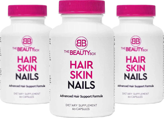(3 pack) - The Beauty Box Hair Skin and Nails Supplement with Biotin to Grow Faster Healthier, Thicker Hair and Strong Nails and Boost Glowing Skin, Helps Prevent Hair loss (3 pack) - Nutricity.com.au