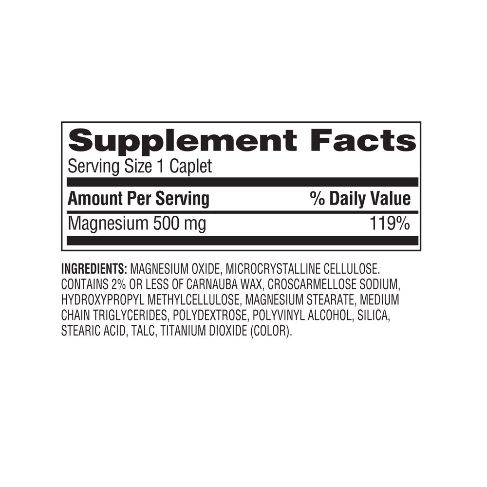 Equate Magnesium Laxative Caplets Dietary Supplement, 500 Mg, 55 Count