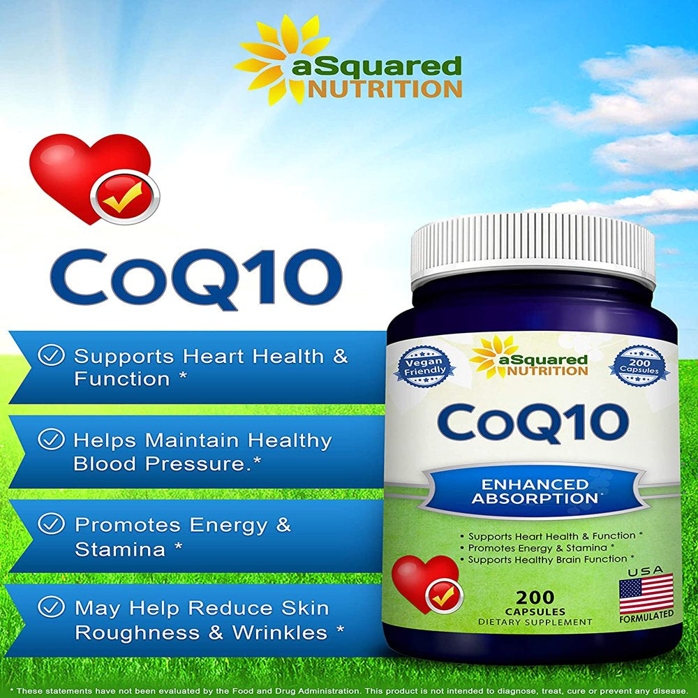 Coq10 (400Mg Max Strength, 200 Capsules) - High Absorption Vegan Coenzyme Q10 Powder - Ubiquinone Supplement Pills, Extra Antioxidant CO Q-10 Enzyme Vitamin Tablets, Coq 10 for Healthy Blood Pressure
