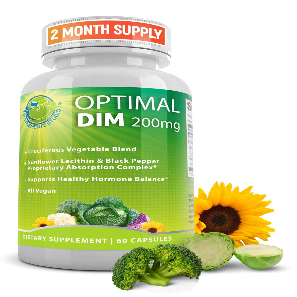 Supplements Studio Optimal DIM (Diindolylmethane) plus Supplement 200Mg, Estrogen Balance, Organic Whole Foods, Sunflower Lecithin/Bioperine, Aromatase Inhibitor, Vegan, 60 Drcaps, 2 Month Supply