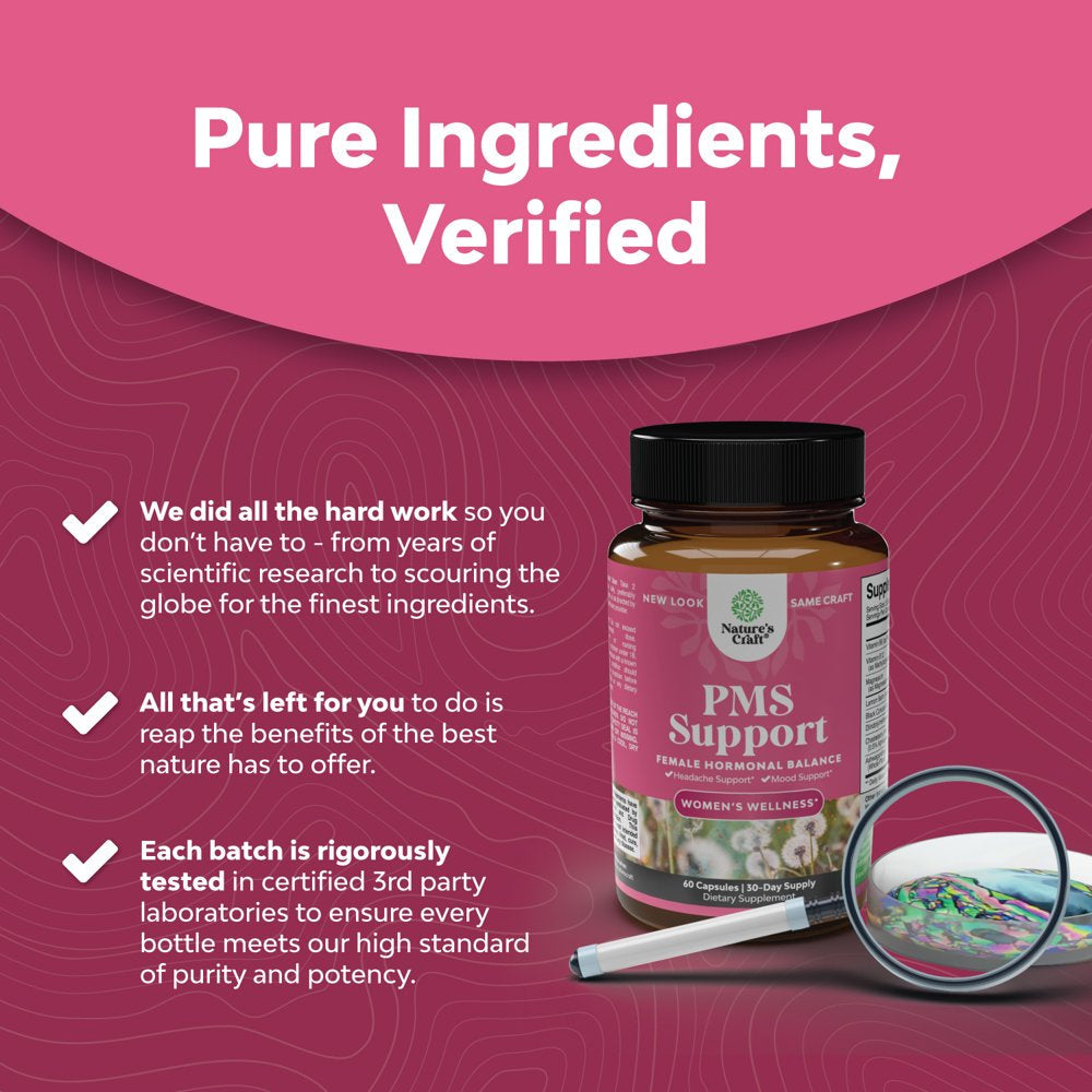 Advanced PMS Support Supplement for Women - Multibenefit PMS Relief Complex for Low Energy Mood Support Period Cramps and Bloating Relief for Women - Menstrual Hormonal Balance for Women (60 Capsules)