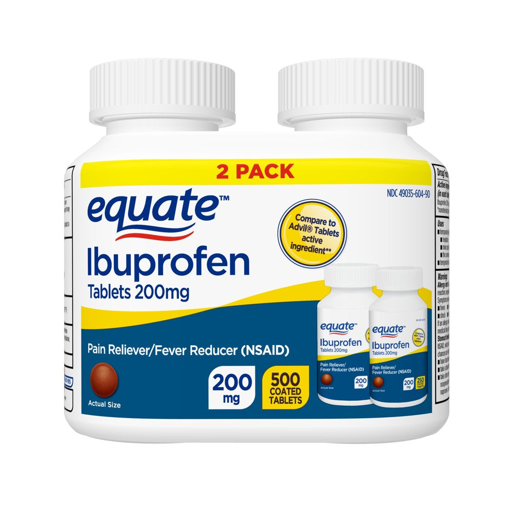 Equate Ibuprofen Tablets 200 Mg, Pain Reliever/Fever Reducer, 250 Count, 2 Pack