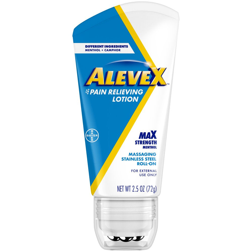 Alevex Pain Relieving Lotion with Rollerball Applicator, Topical Pain Reliever, 2.5Oz