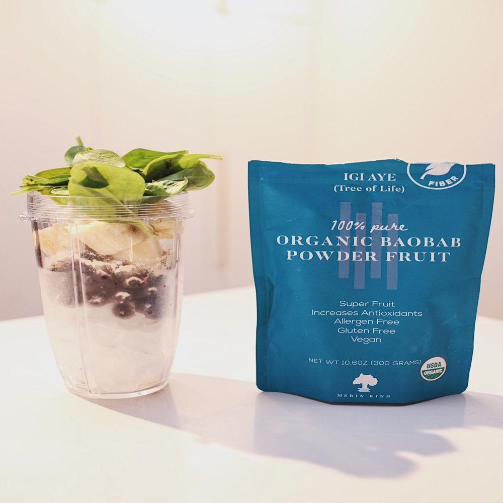 Merin Kind Organic Baobab Powder -Prebiotics Supplement, Immunity, Gut Health and Energy Boost-Natural Plant Fiber